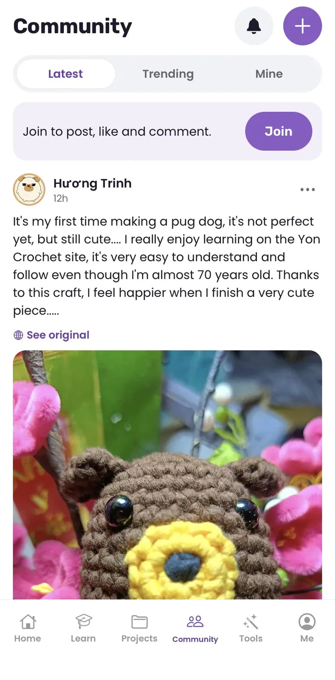The Community tab with a maker’s post
