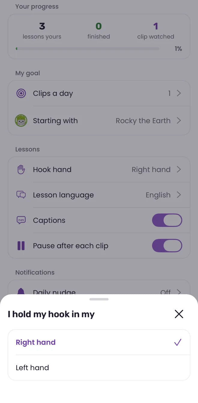 Choosing right or left hand under Hook hand in Me