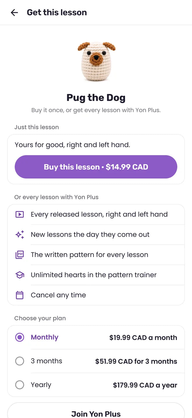 Getting a lesson or Yon Plus in the app