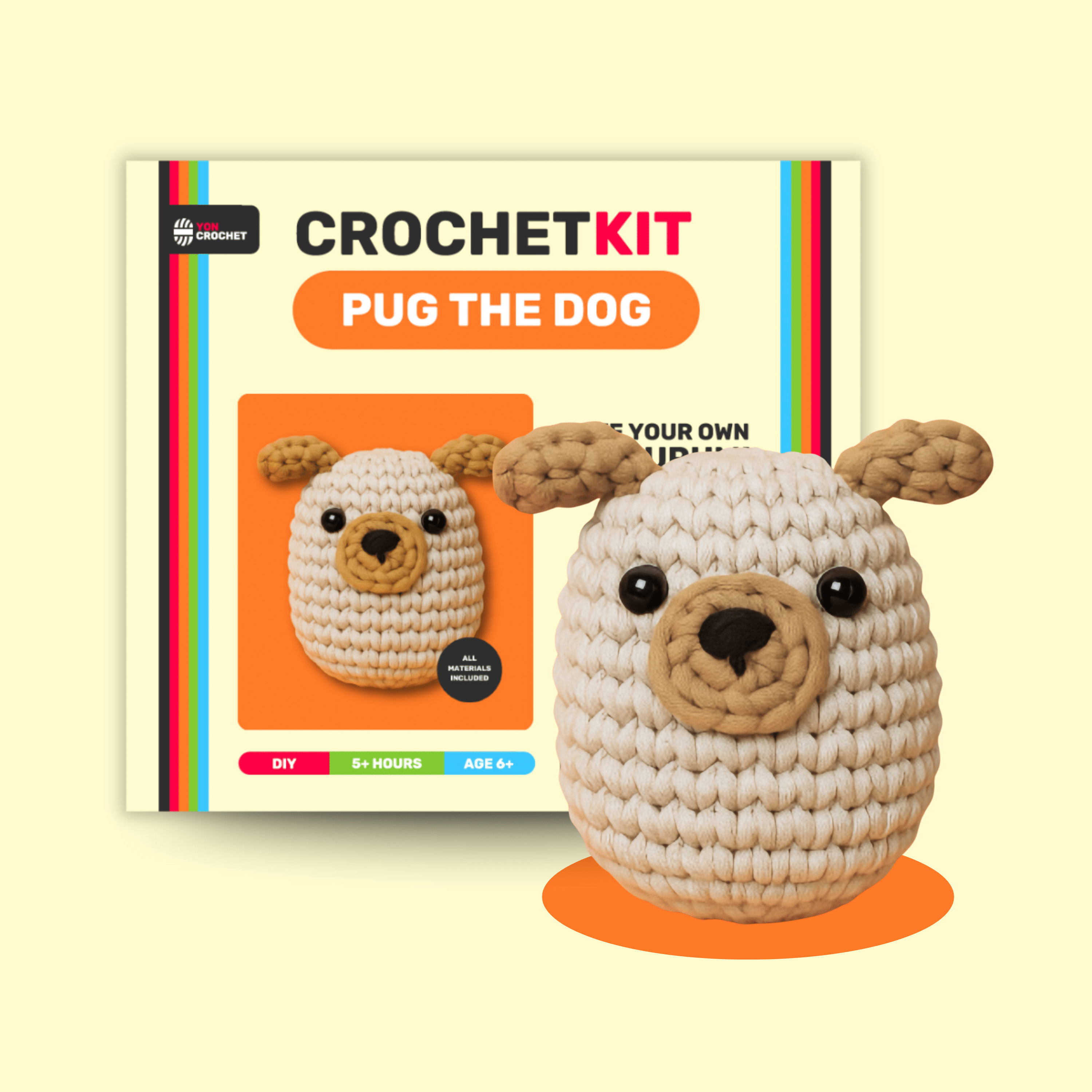 Meet Pug The Dog: Your First Adventure with Yon Crochet Beginner Crochet Kit Discovering Exciting Beginner Crochet Patterns and Connecting with Yon Yarn Friends - Yon Crochet