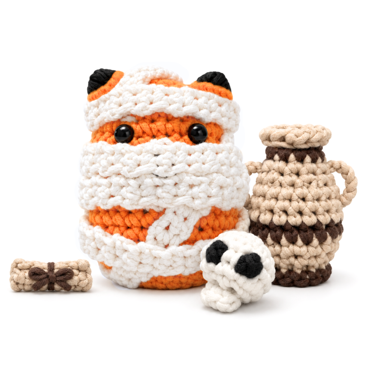 Spadina the Red Panda with the full crochet tomb set