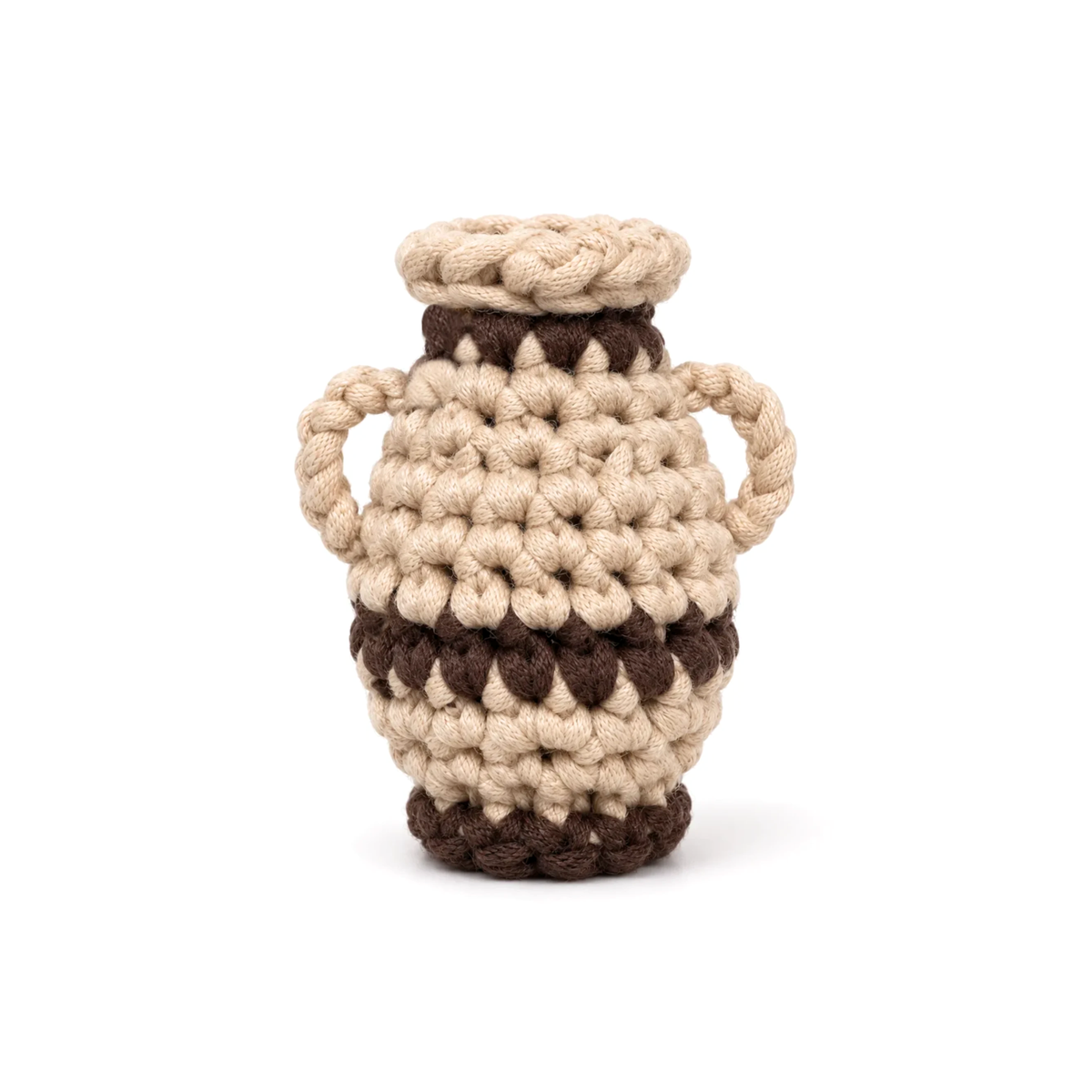 Crochet canopic vase in sand and brown