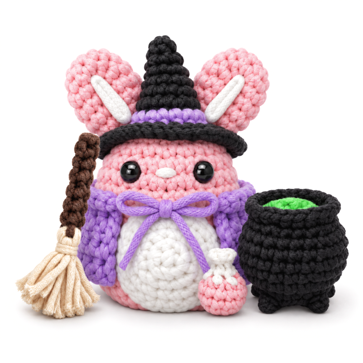 Linda the Bunny in the full crochet witch set