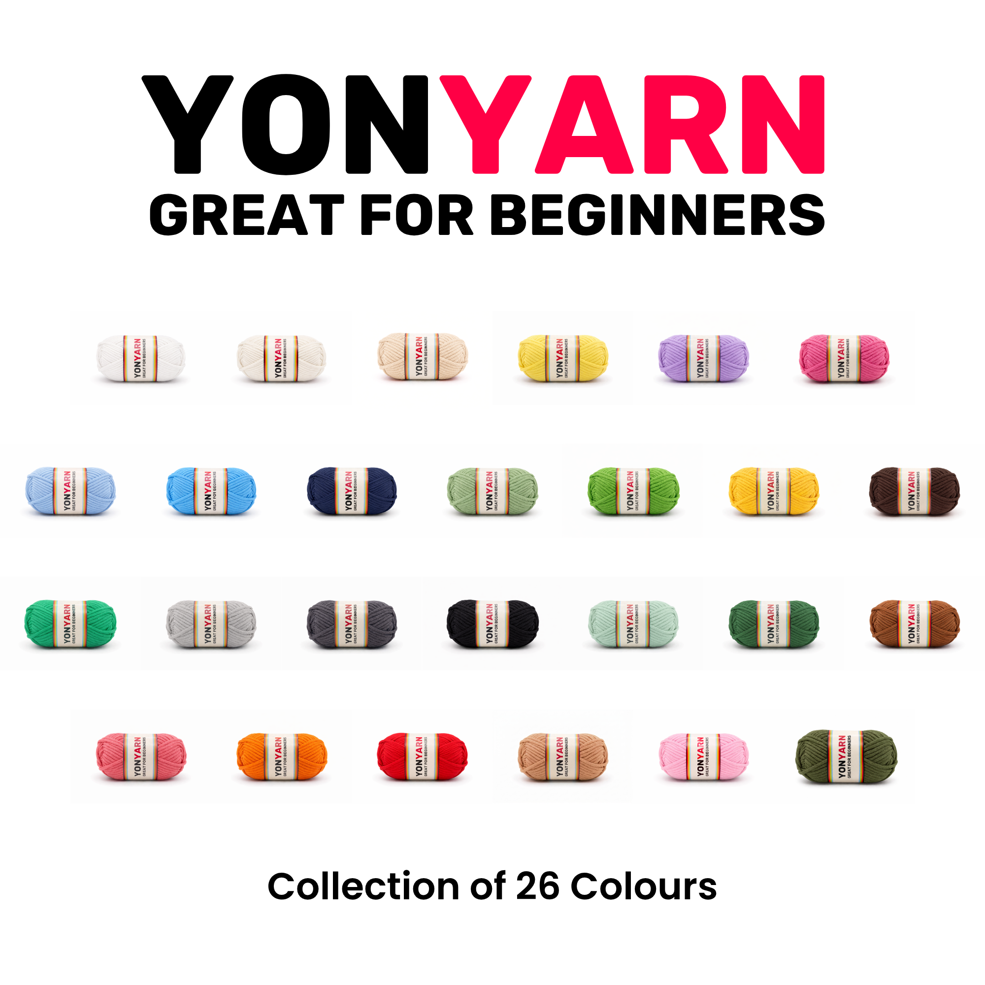 Yon Yarn | Premium Quality Beginner-Friendly Crochet Yarn | 50g Ball | 4–5 mm Thickness | 26 Colors