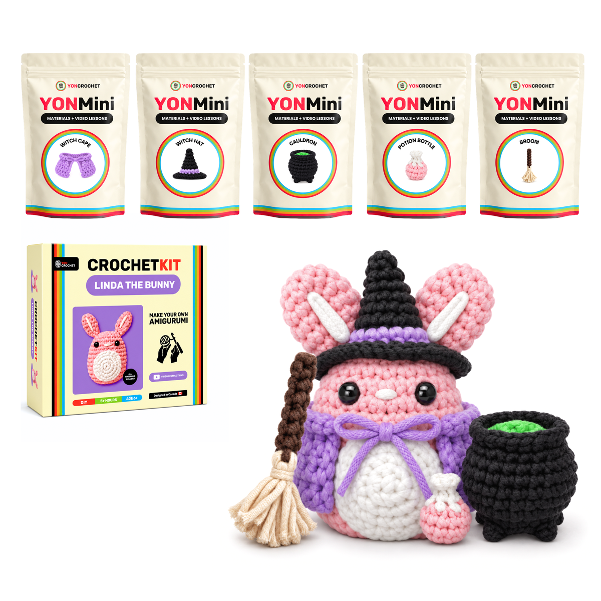 Linda Halloween Bundle - Beginner Crochet Kit + Witch Night Set | Yon Crochet