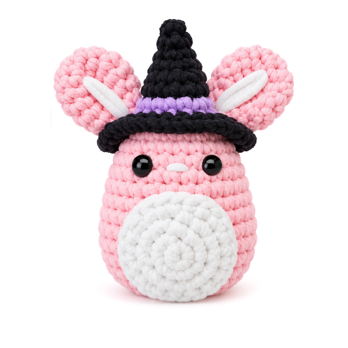 Linda the Bunny wearing the crochet witch hat