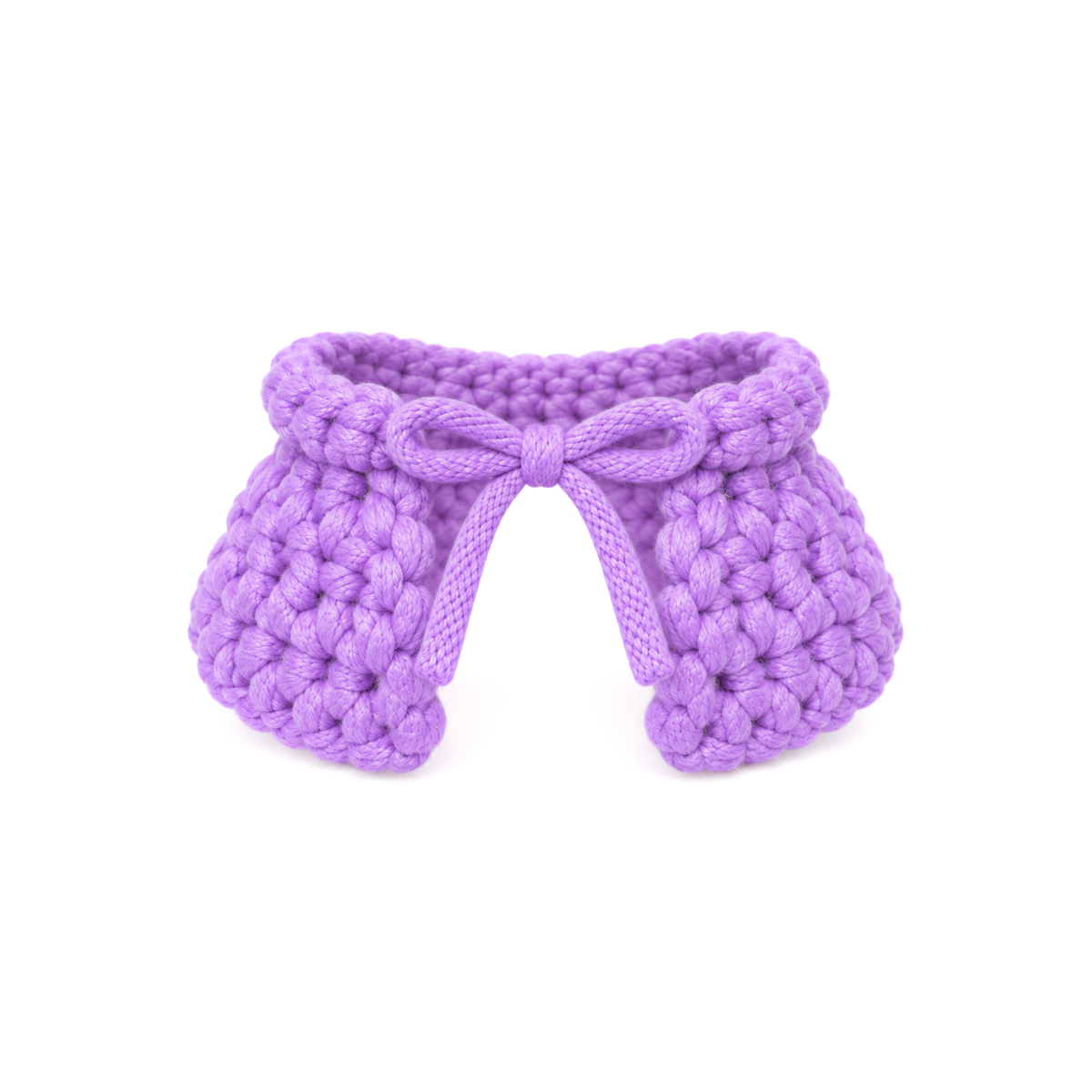 Purple crochet cape with a tied bow