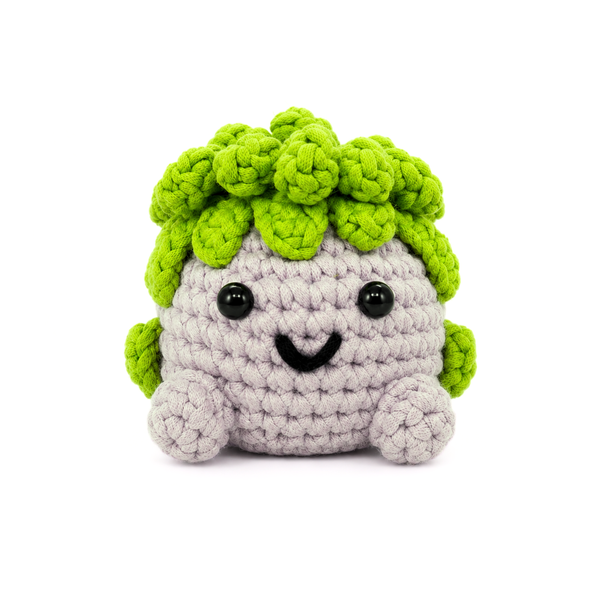 Rocky the Earth crochet plush, a green amigurumi character with textured ridges and an embroidered mouth