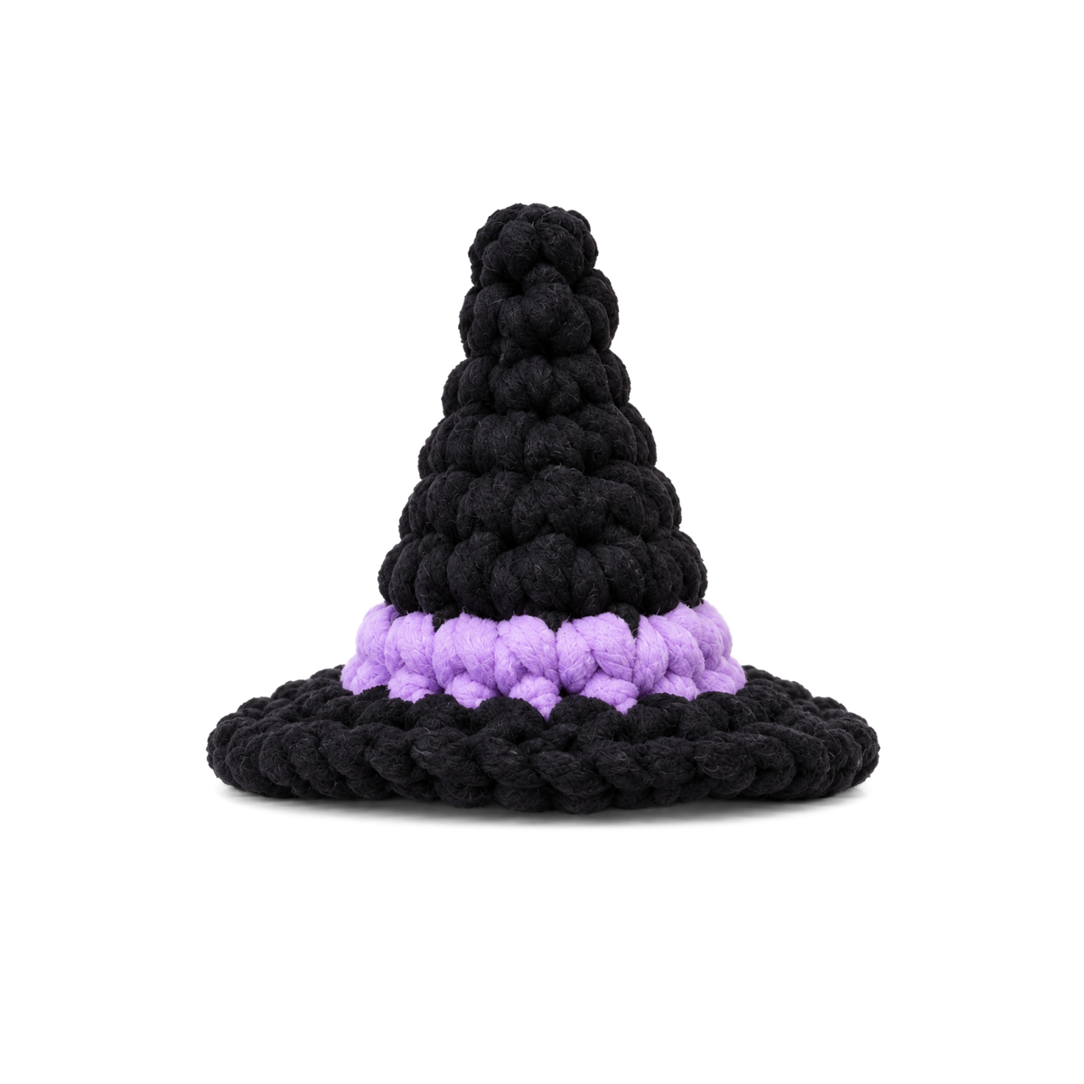 Crochet witch hat in black and purple