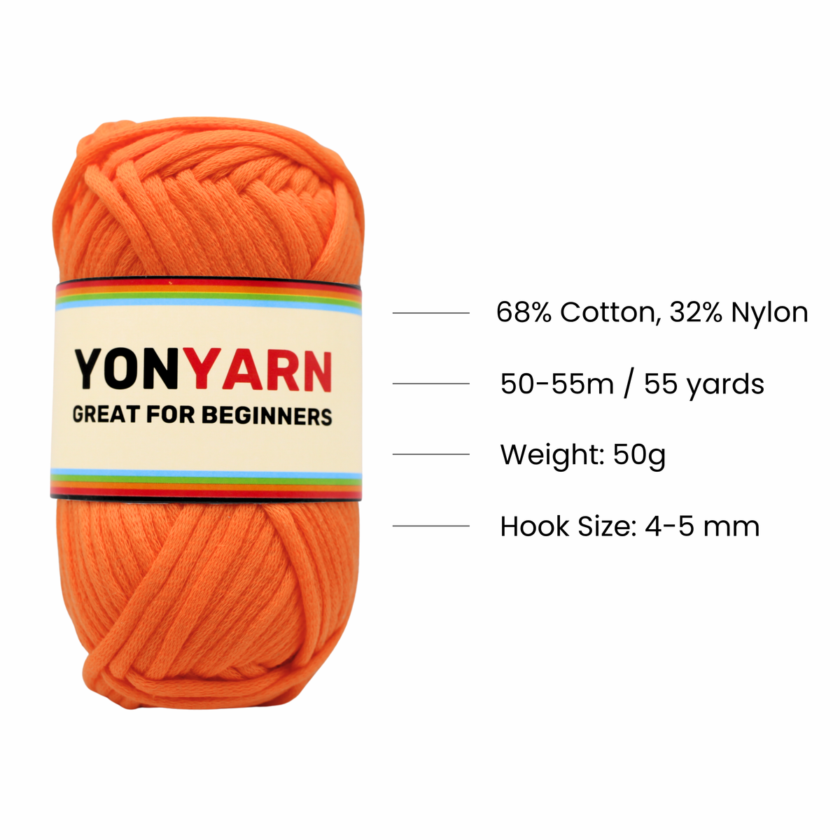 Yon Yarn 50g balls in several colours, a beginner friendly worsted weight cotton and nylon crochet yarn