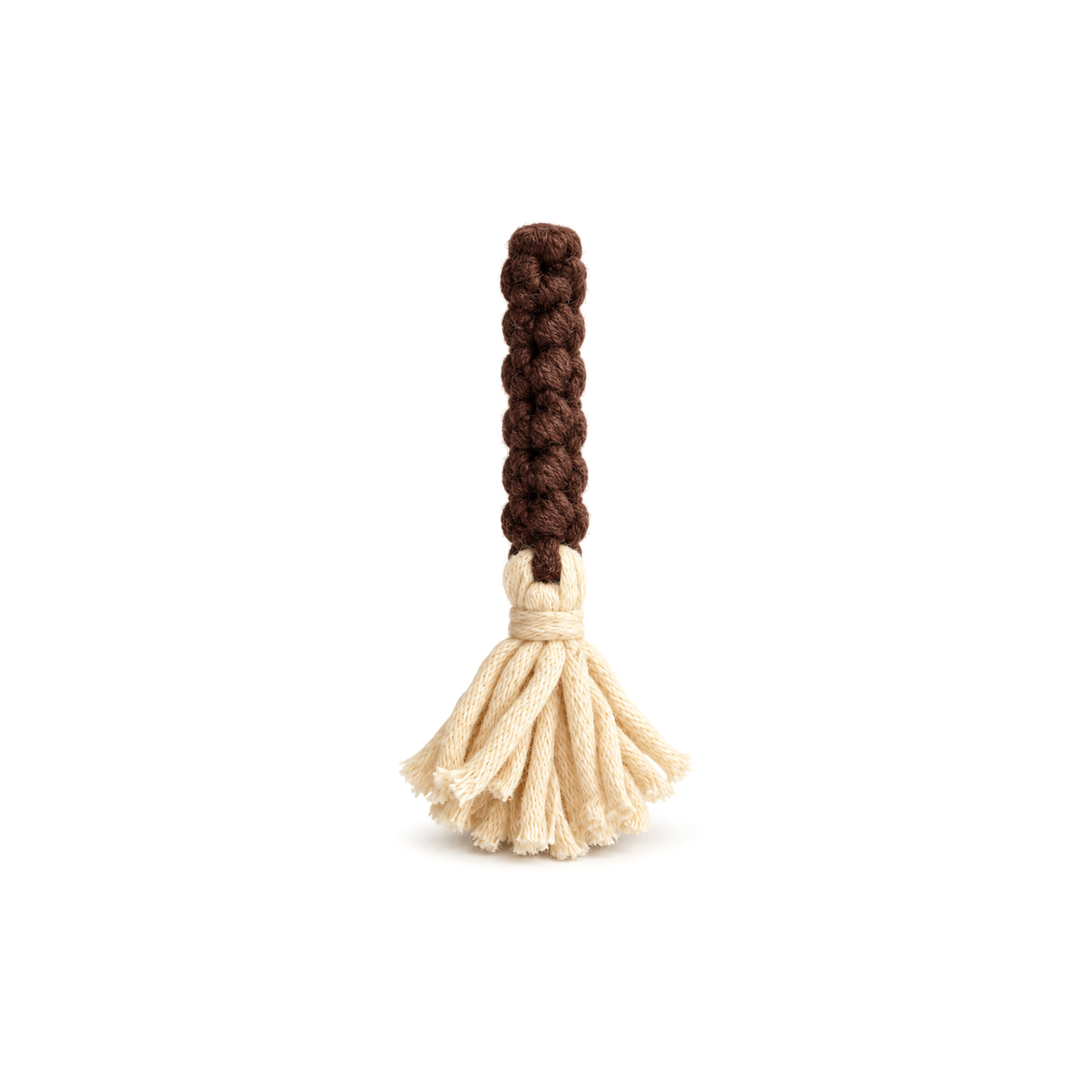 Crochet witch broom with a tasselled head