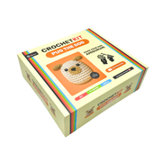 Crochet kit packaging for 'Pug the Dog' on a white background
