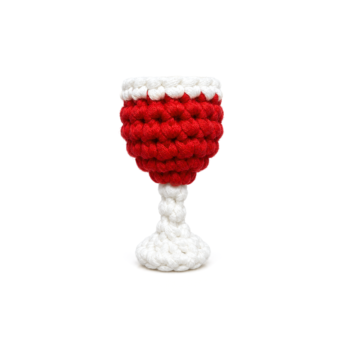 White crochet goblet filled with red