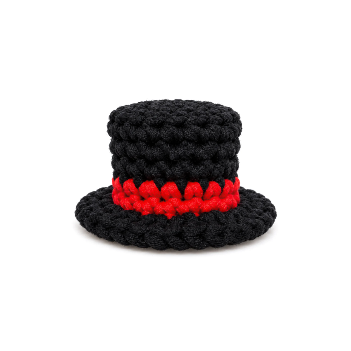 Black crochet top hat with a red band