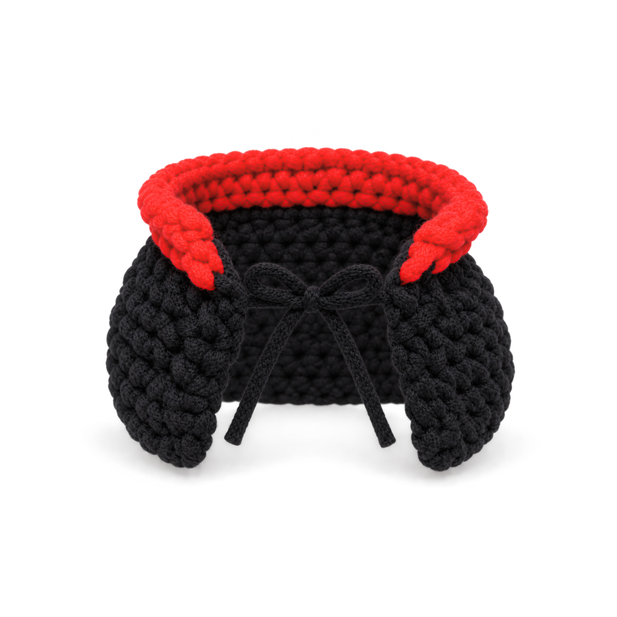 Black crochet vampire cape with a standing red collar