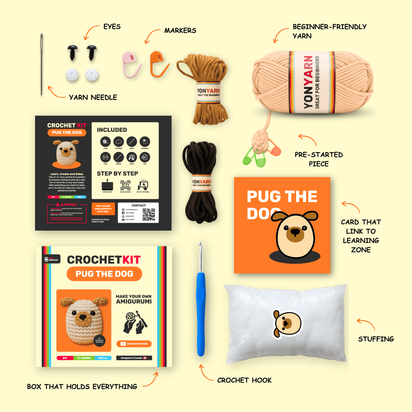 Pug The Dog Crochet Kit | Yon Crochet