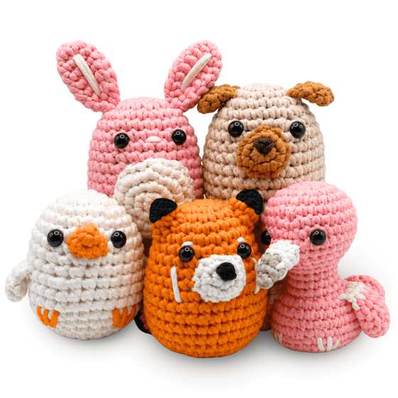 Beginner Crochet Kit Bundle - 5 Animal Amigurumi | All Materials Included | Yon Crochet