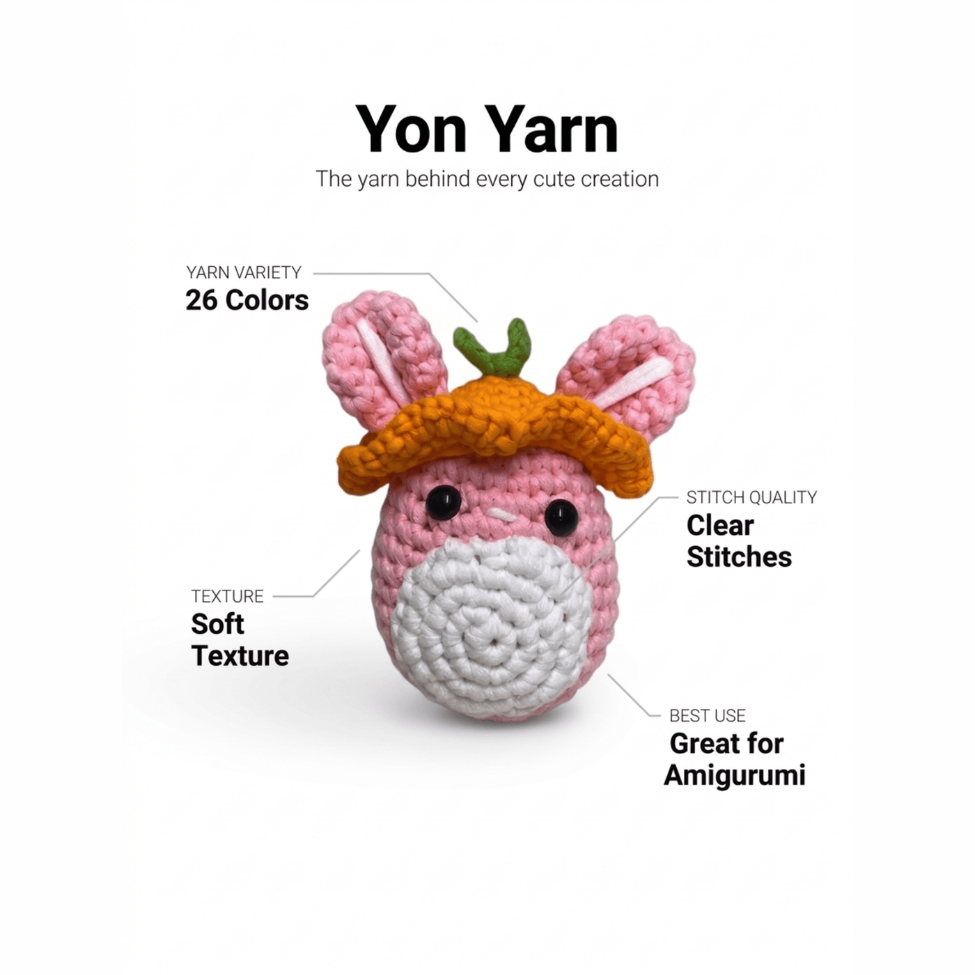 Yon Yarn | Premium Quality Beginner - Friendly Crochet Yarn | 50g Ball | 4–5 mm Thickness | 26 Colors - Yon Crochet