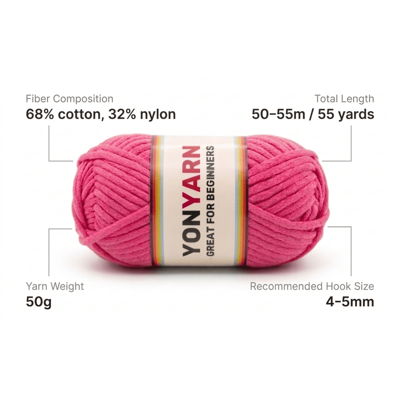 Yon Yarn | Premium Quality Beginner - Friendly Crochet Yarn | 50g Ball | 4–5 mm Thickness | 26 Colors - Yon Crochet