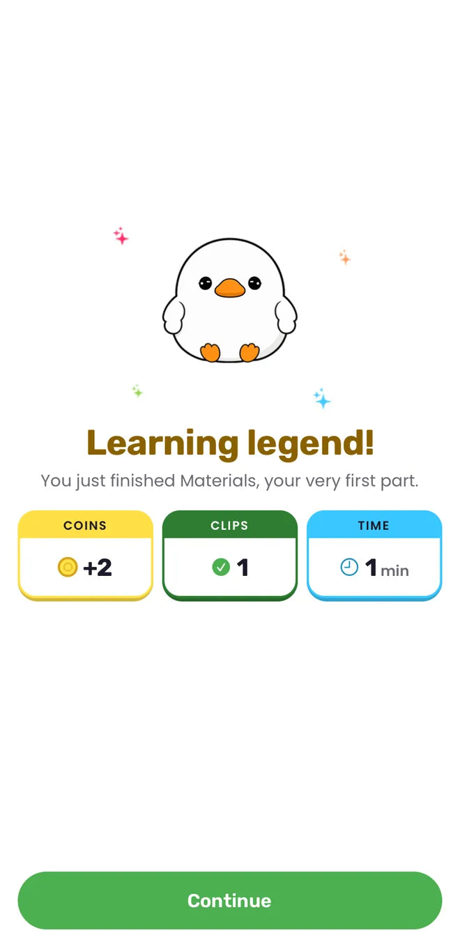 Learning legend: coins, clips and minutes for the first part