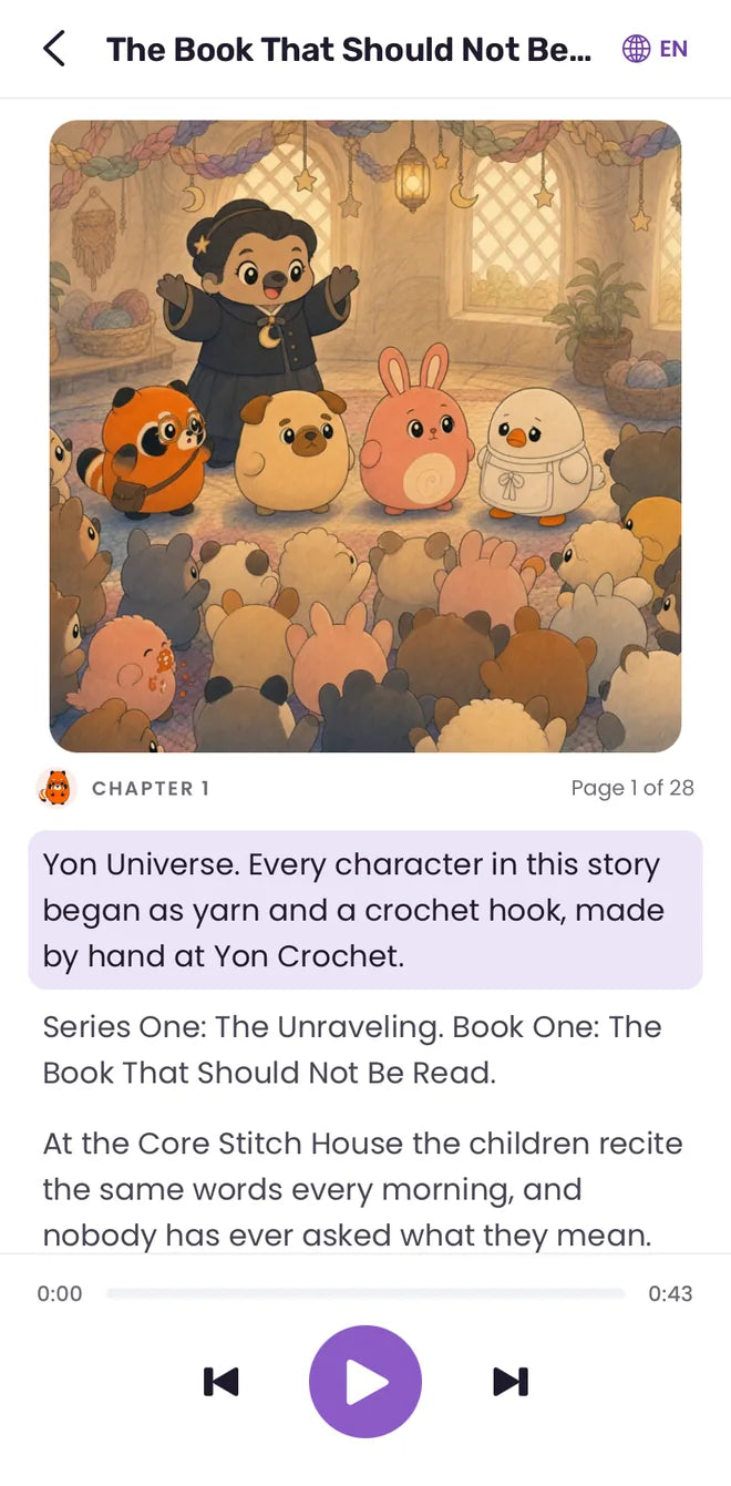 A page of the Yon World story, read aloud